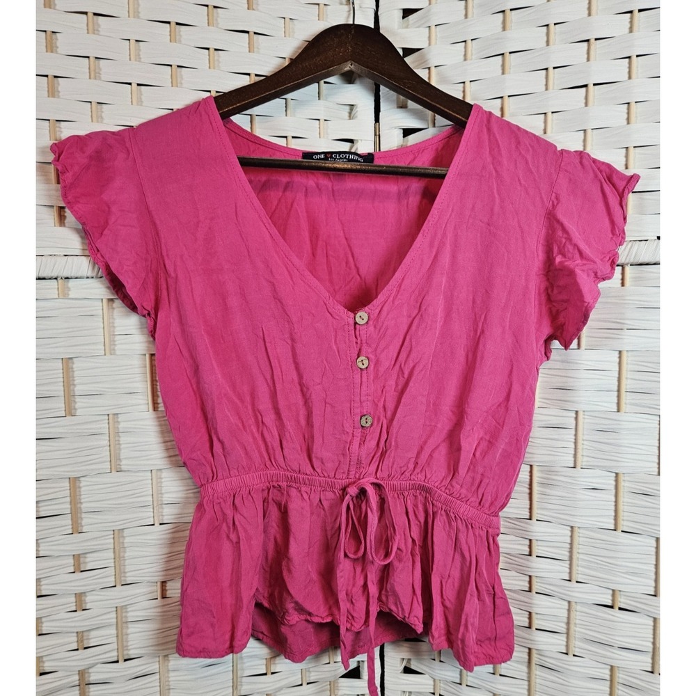 One Clothing Los Angeles Womens Small Hot Pink Blouse Vacation Leisure Colorful
